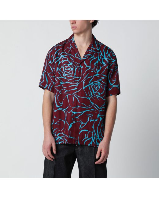 Dries Van Noten Black Burgundy Shirt With Archive Rose Print for men