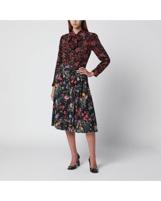 Gucci Black Printed Silk Shirt With Bow