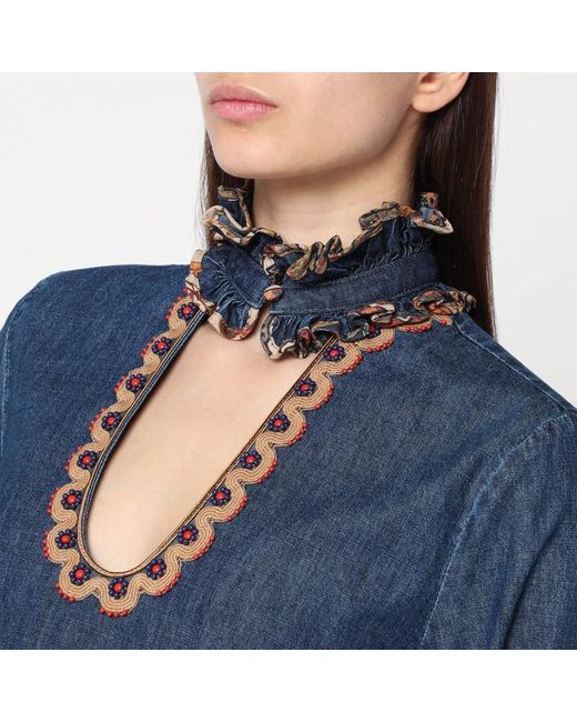 Sa in denim con bordi ricamati di Valentino in Blue
