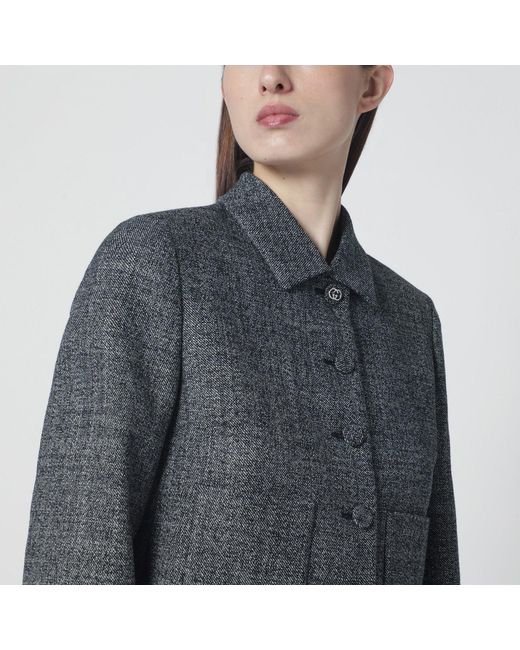 Gucci Blue Cropped Wool Jacket With/ Texture