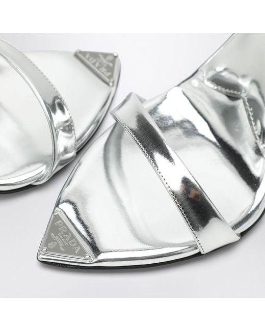 Prada White Metallic Leather High Sandals