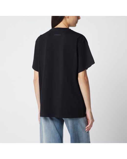 MM6 by Maison Margiela Black Cotton Jersey T-Shirt With Logo Patch