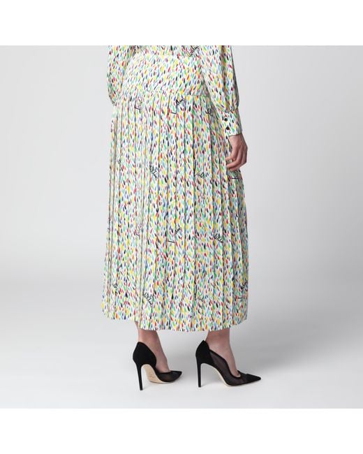 Valentino Green Multicolored Pleated Silk Midi Skirt