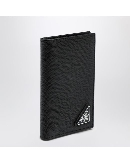 Prada Black Vertical Wallet In Saffiano for men