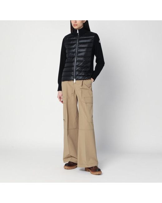 Moncler Black Schwarze Gesteppte Strickjacke Mit Reißverschluss