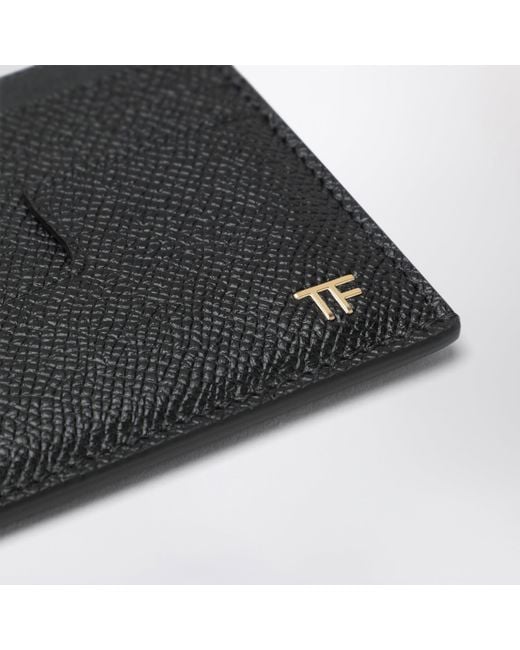 Tom Ford Black Grained Calf Leather Card Holder for men