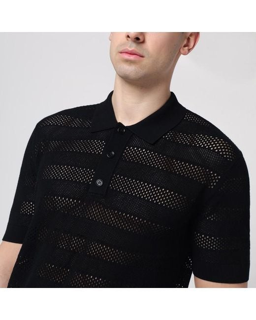 Dries Van Noten Kurzarm Schwarzes Polo Aus Gestreiftem Netzstrick in Black für Herren