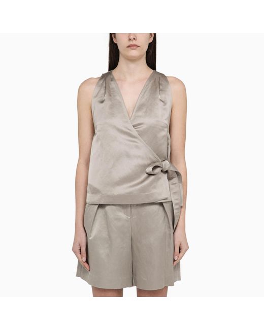 Calvin Klein Natural Sand-Coloured Blend Top With Bow