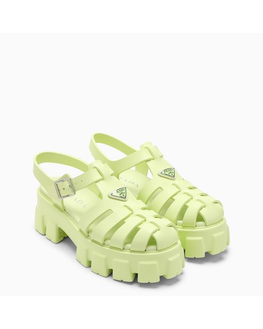Prada Green Pistacchio-coloured Rubber Sandal With Logo