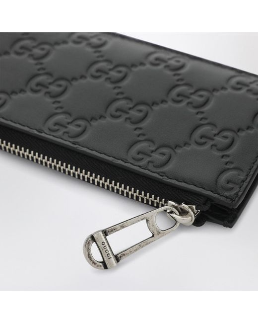 Gucci Black Gg Emblem Zip Card Holder for men