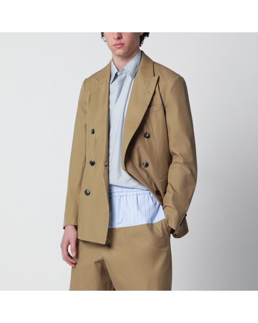 Dries Van Noten Green Camel Double-Breasted Jacket for men