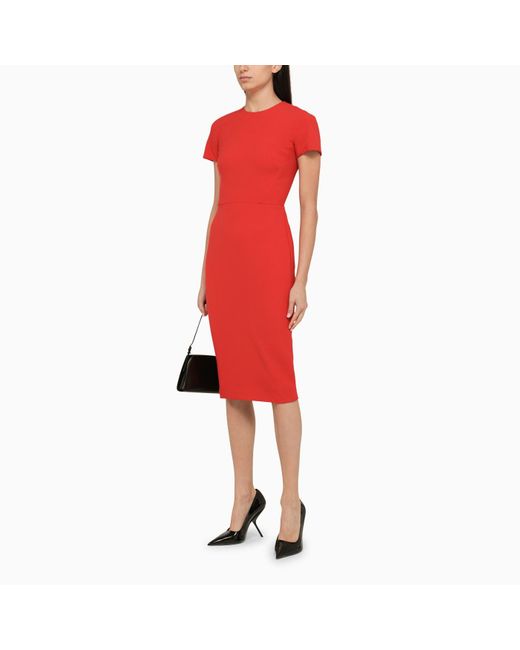 Victoria Beckham Red Midi Sheath Dress