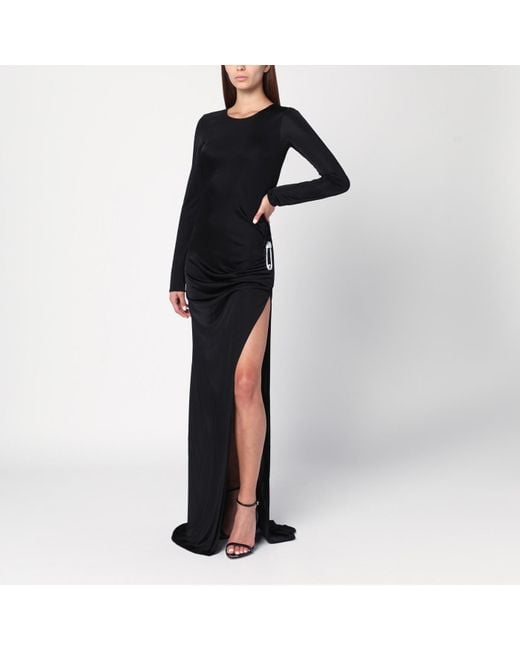 GIUSEPPE DI MORABITO Black Long Dress With Brooch Detail
