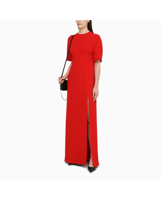 Valentino Red Silk Long Dress With Slit