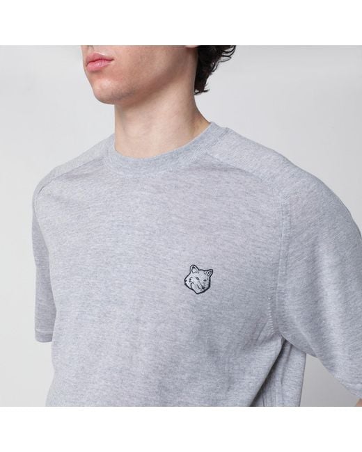 Maison Kitsuné Gray Mélange Fox Head Wool Sweater for men