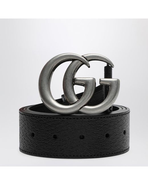 Gucci Black Belt With Silver-tone Double G Buckle for men