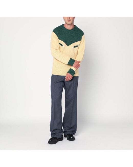 Prada Green Cream And Emerald Wool Sweater for men