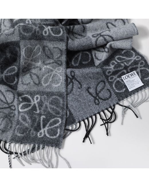 Loewe Gray Anagram Wool And Cashmere Scarf