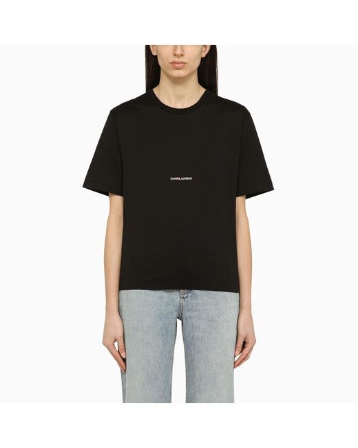 T-shirt girocollo nera con stampa logo di Saint Laurent in Black
