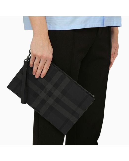 Burberry Black Charcoal Zipped Pouch Check for men