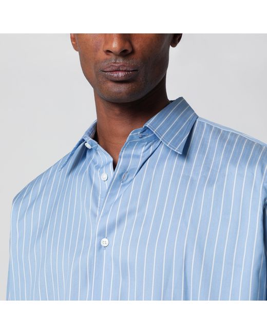 Auralee Blue Light Striped Cotton And Silk Shirt for men