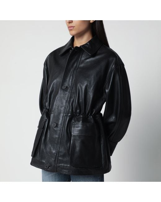 Arma Black Maeve Leather Drawstring Jacket