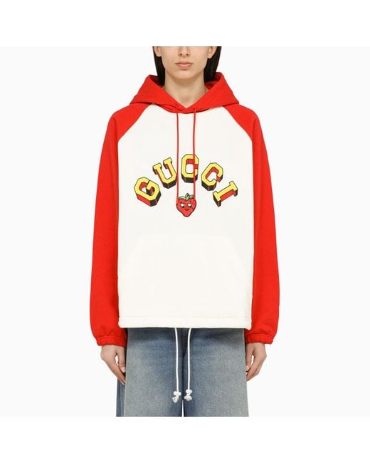 Gucci Red And White Sweatshirt With Cotton Logo