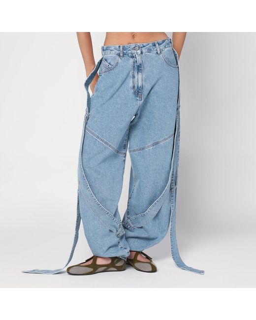 The Attico Blue Wide Light Jeans With Ribbons