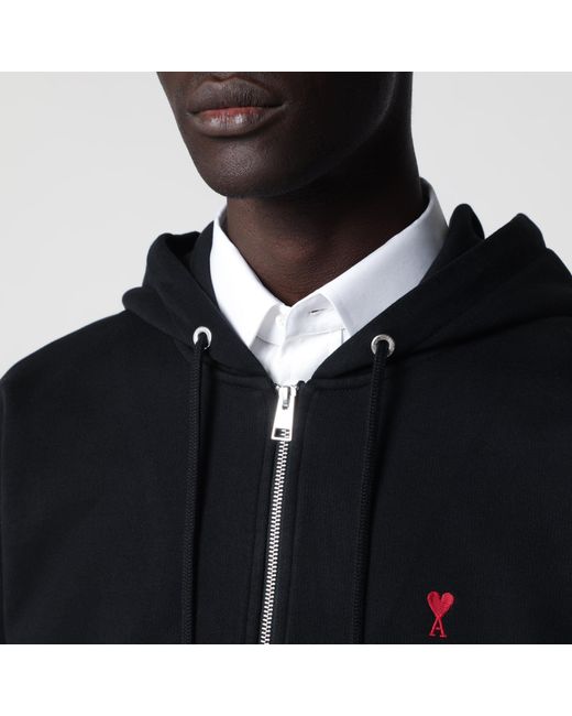 AMI Black Ami De Coeur Zip-Up Sweatshirt for men