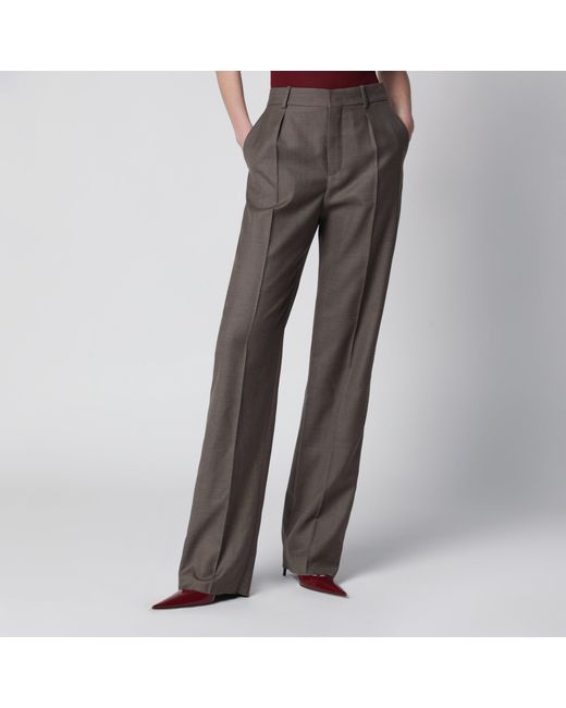 Saint Laurent Gray Mid-Rise Tailored Straight-Leg Wool Trousers