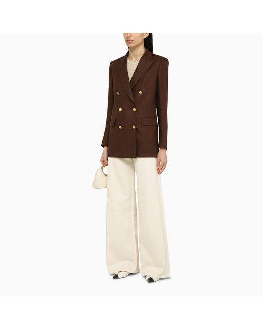 Tagliatore Brown Linen Double Breasted Jacket