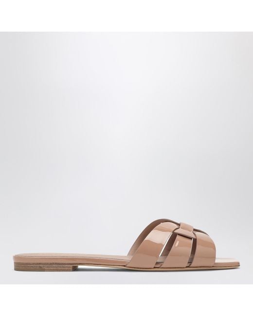 Saint Laurent Brown Slide Nu Pieds 05 Tribute Dark Patent Leather