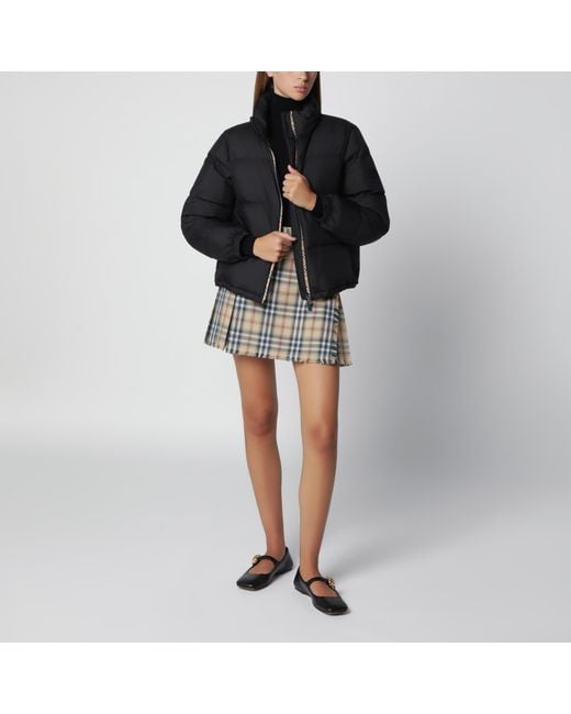 Burberry Black Zip-Up Down Jacket With Check Detail