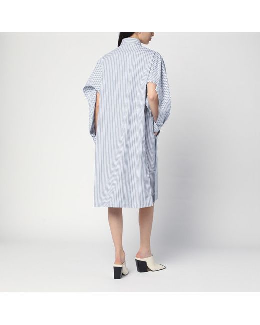 Bottega Veneta Blue Midi Shirt Dress With Striped Pattern