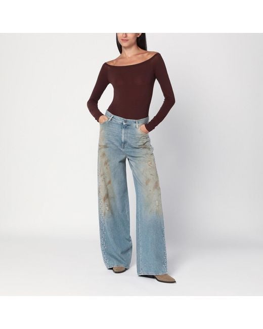 Golden Goose Deluxe Brand Blue Wide Light Jeans, Sand-Wash Distressed Effect