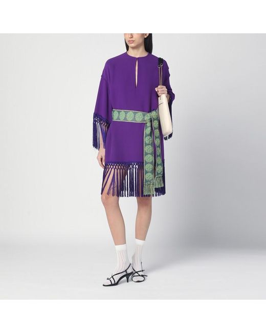 Valentino Purple Silk Dress With Fringes