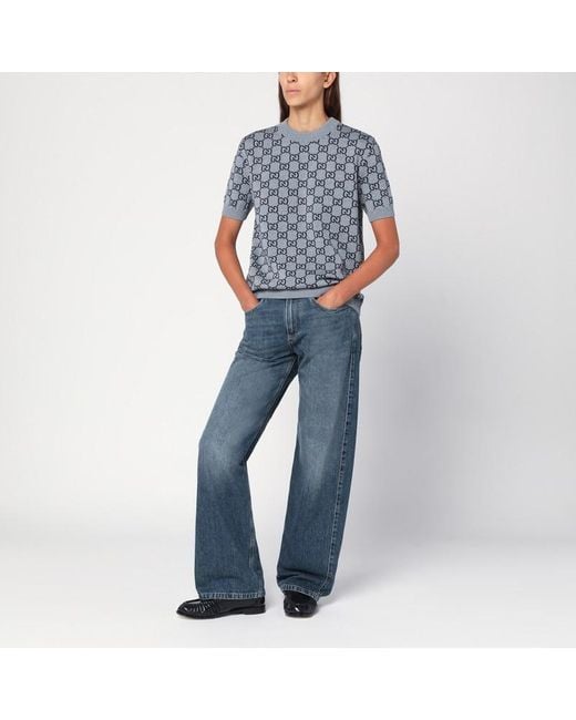 Gucci Blue Sweater With Gg Pattern