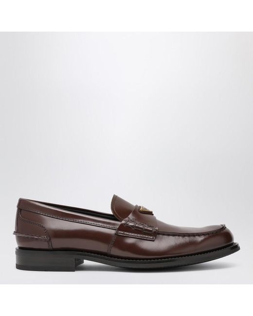 Mocassins En Cuir Brossé Couleur Racine Prada pour homme en coloris Brown