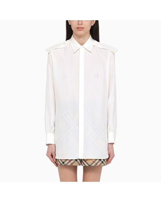 Burberry White Silk Grain-coloured Shirt