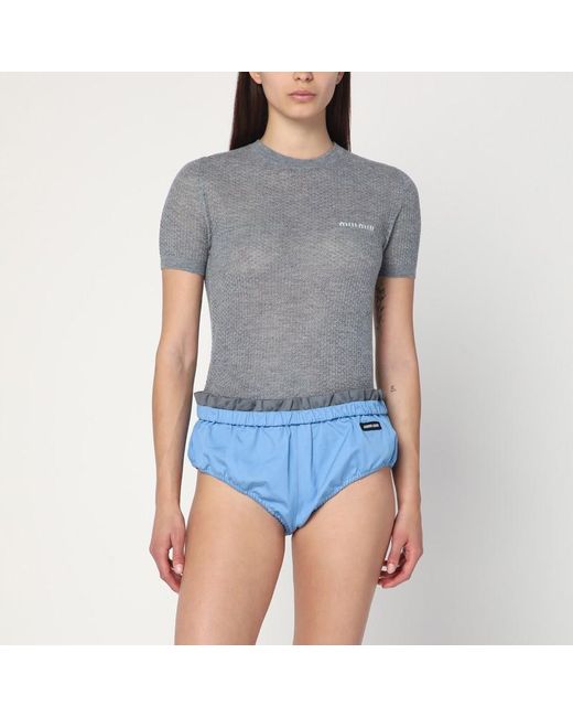 Miu Miu Blue Cashmere Sweater With Logo