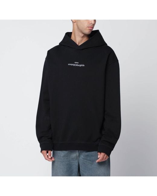 Maison Margiela Black Hoodie With Reversed Logo for men