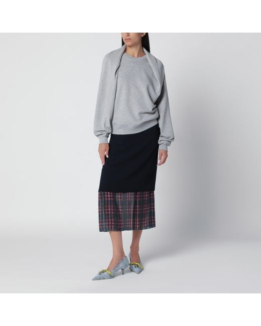 Dries Van Noten Blue Midi Skirt With Check Insert