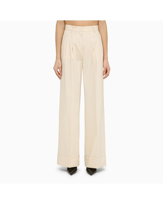ANDAMANE Natural Wide Wool-blend Pinstripe Trousers