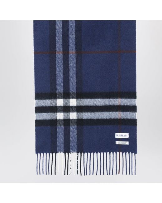 Burberry Blue Cashmere Scarf With Check Pattern