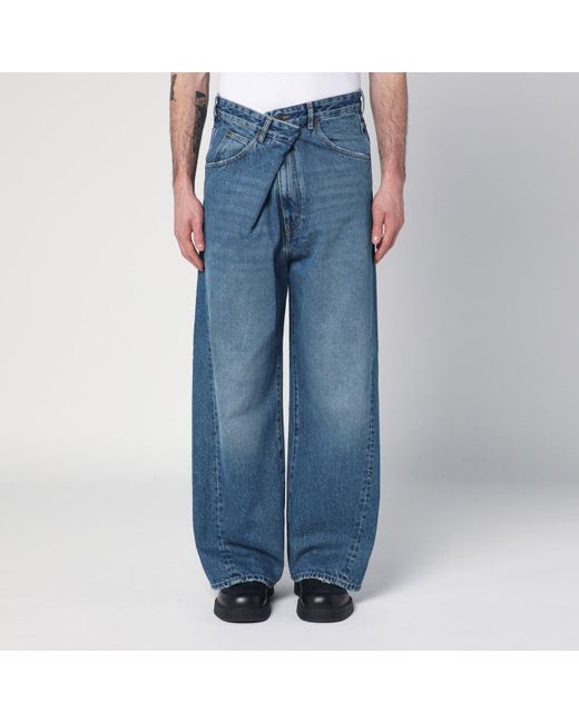 DARKPARK Blue Asymmetrical Wide Leg Jeans Ined for men