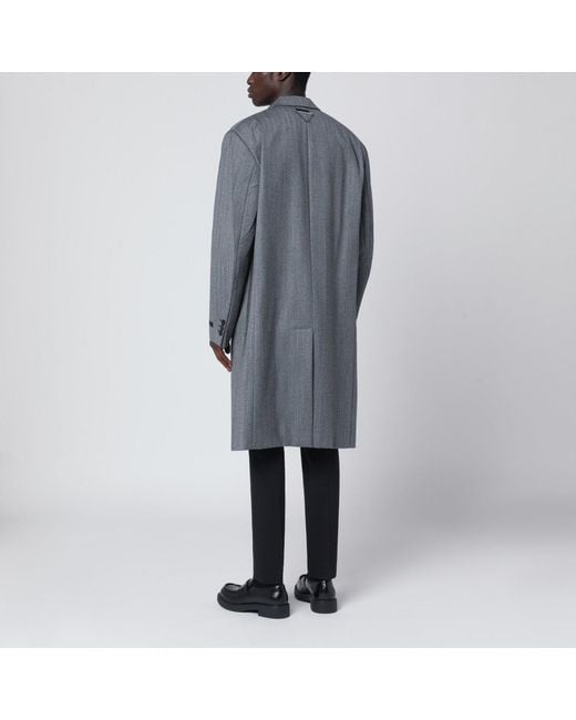 Prada Gray Single-Breasted Wool Coat for men
