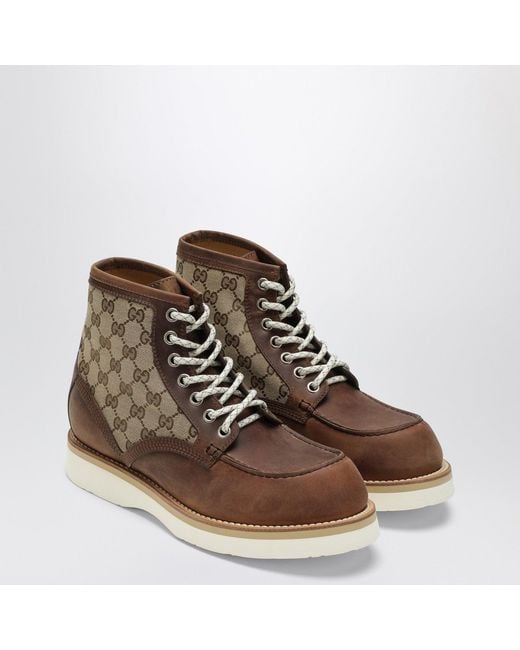 Gucci Schnürstiefelette Mit Gg-Einsatz in Brown für Herren