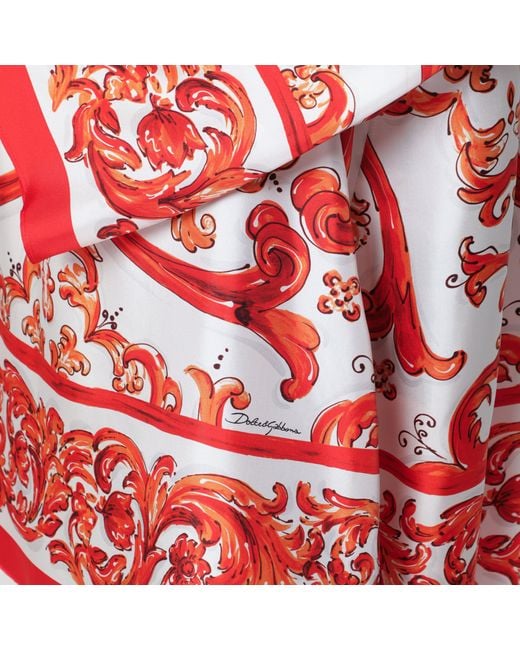 Dolce & Gabbana Red Maiolica-Print Silk Twill Kaftan Dress, Multicolour