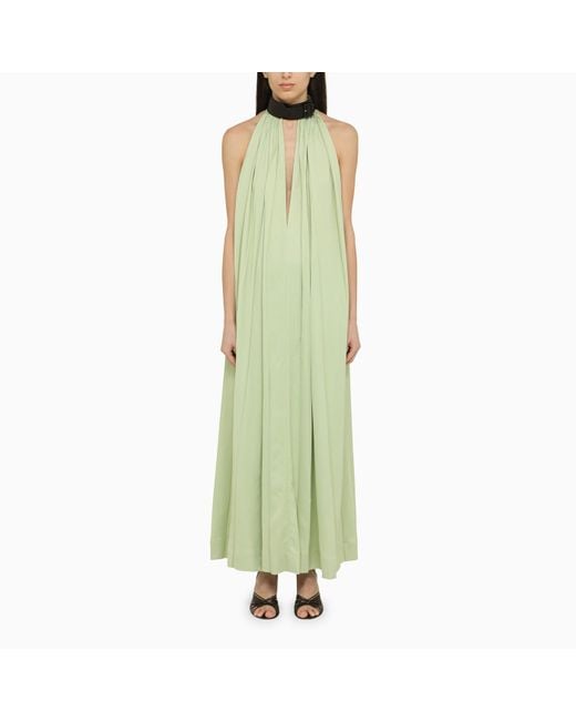 Ferragamo Green Long Dress With Contrasting Collar