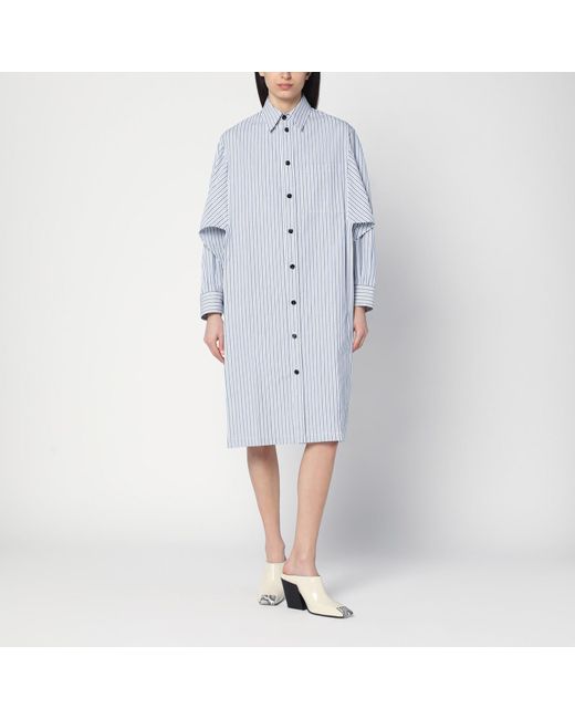 Bottega Veneta Blue Midi Shirt Dress With Striped Pattern